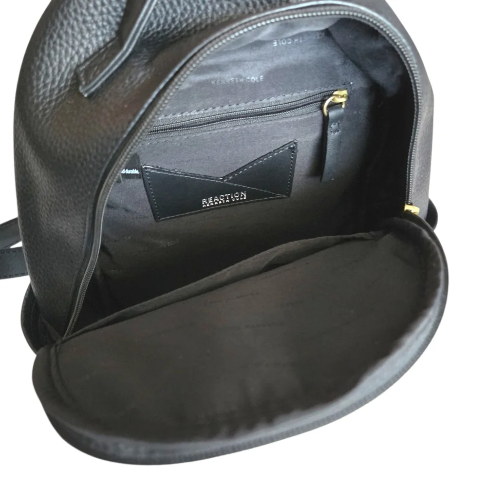 Kenneth Cole Reaction Mini Backpack Black Pebbled Faux Leather Gold Hardware